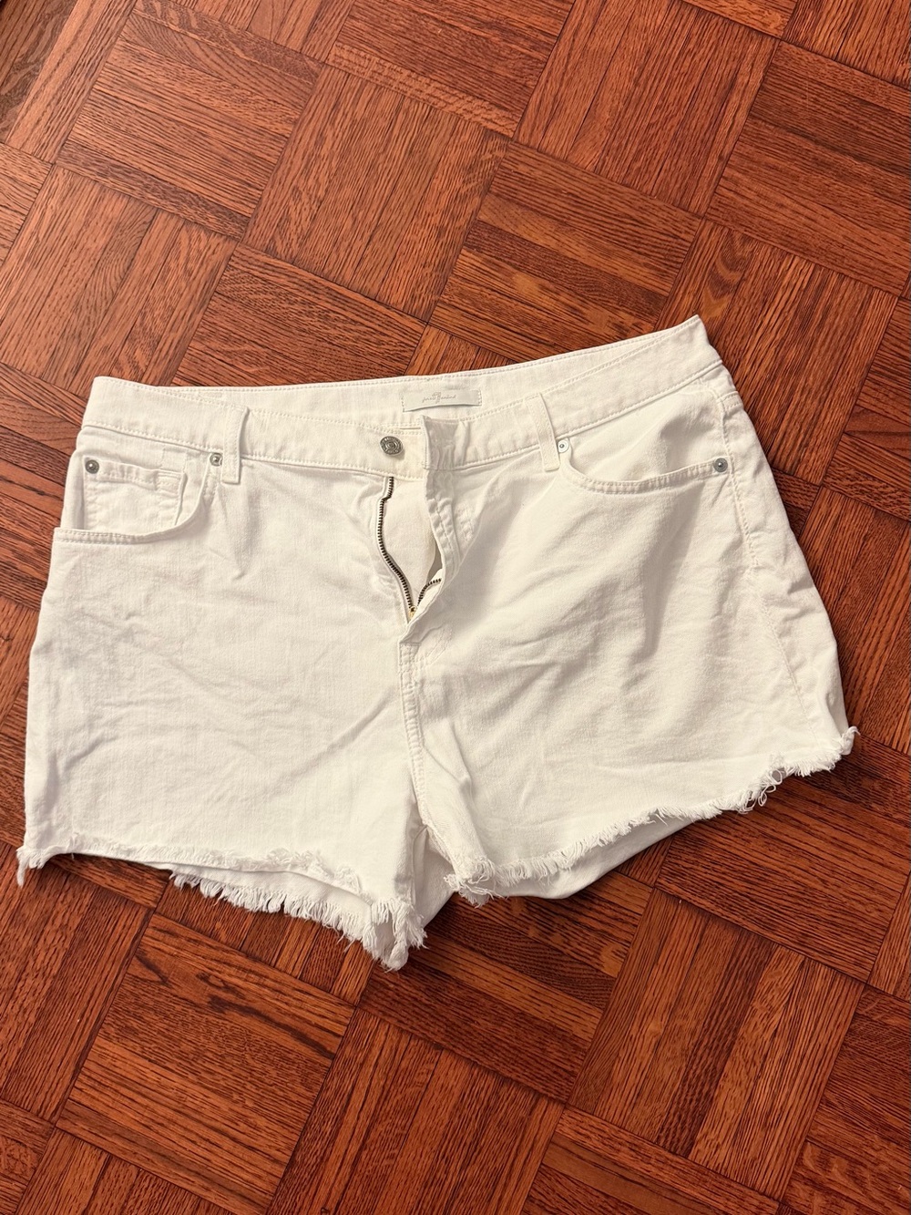 7 For All Mankind White Frayed Hem Denim Shorts